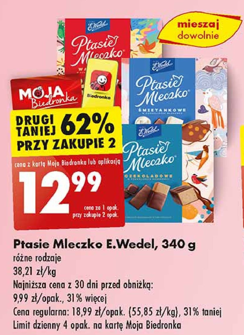 Czekoladki czekoladowe E. wedel ptasie mleczko promocja w Biedronka