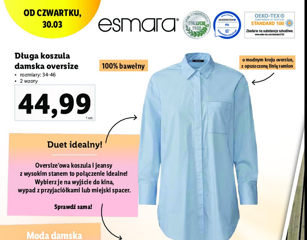 Koszula damska 34-46 oversize Esmara promocja