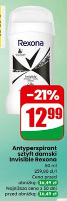 Antyperspirant sztyft damski Invisible Rexona promocja w Dino