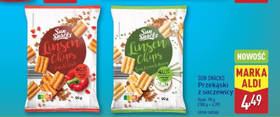 Przekąska z soczewicy zielona cebulka SUN SNACKS promocja w Aldi