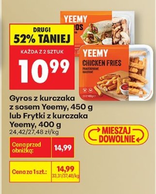 Gyros z kurczaka z sosem Yeemy, 450 g lub Frytki z kurczaka Yeemy, 400 g promocja w Biedronka