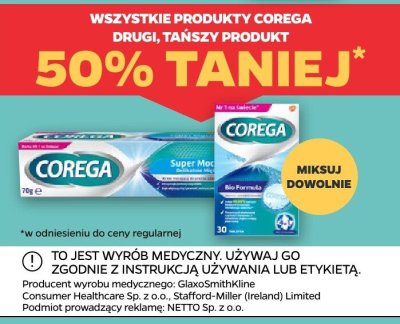 Wszystkie produkty Corega drugi -50% taniej promocja w Netto