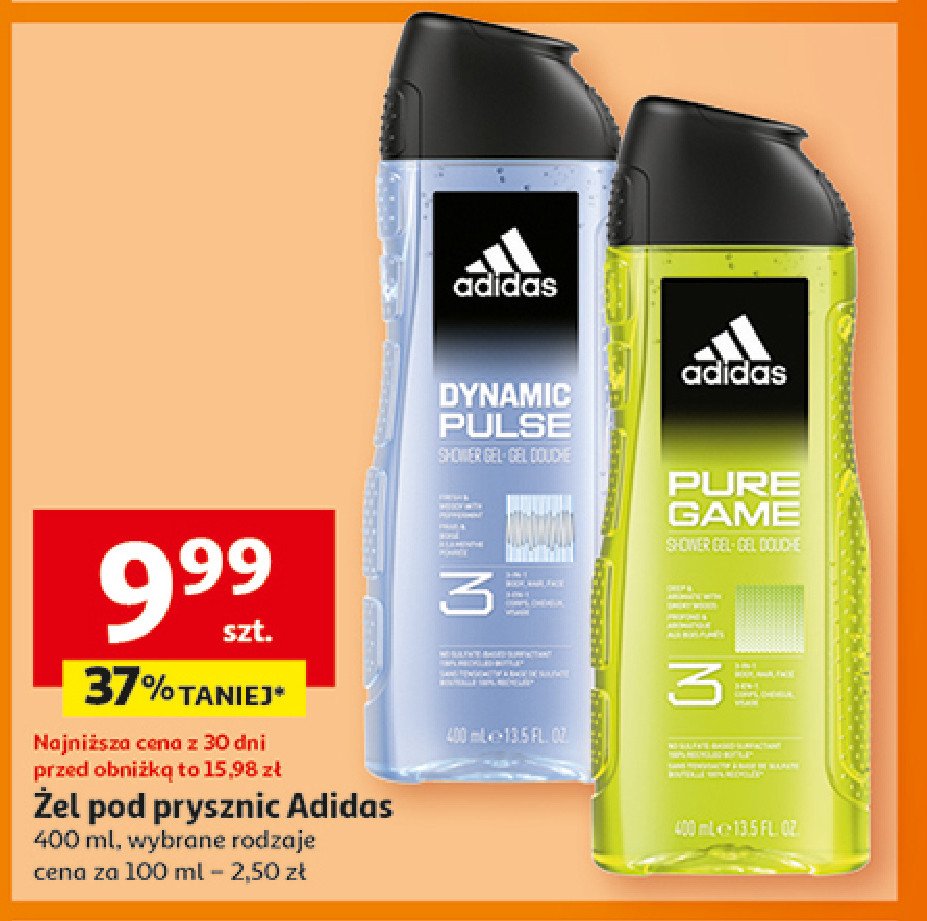 Żel pod prysznic dynamic pulse Adidas body hair face 3 Adidas cosmetics promocja w Auchan