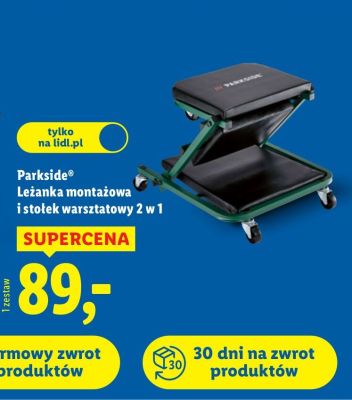 Leżanka montażowa i stołek warsztatowy 2w1 Parkside promocja