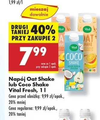 Napój coco shake kokos banan gruszka Vital fresh promocja