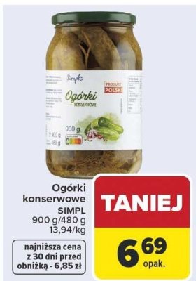 Ogórki konserwowe SIMPL 900g/480g promocja w Carrefour Market