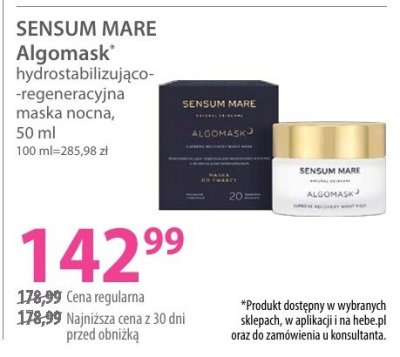 Maska nocna hydrostabilizująco-regeneracyjna Algomask-F promocja w Hebe