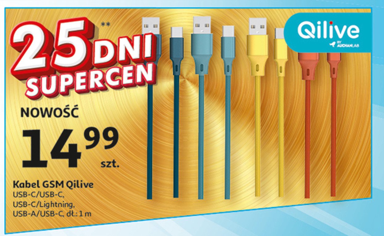Kabel usb-c lightning mfi 1.2m Qilive promocja