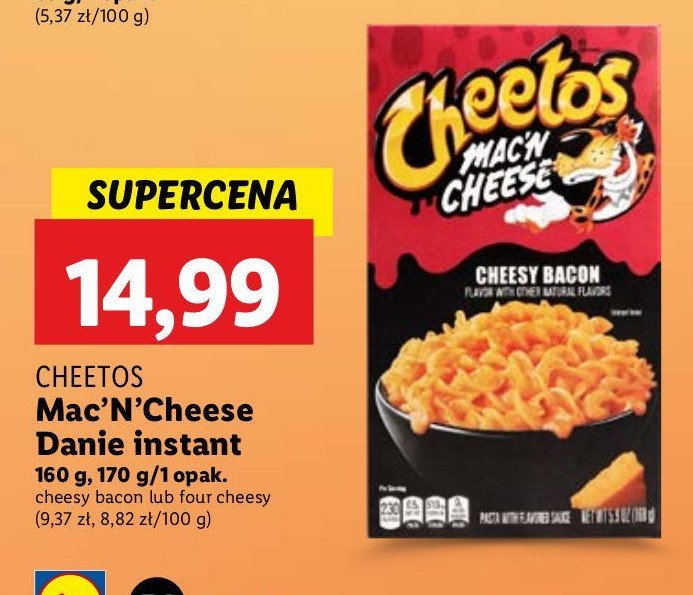 Makaron z serem mac'n cheese four cheesy Cheetos promocja w Lidl