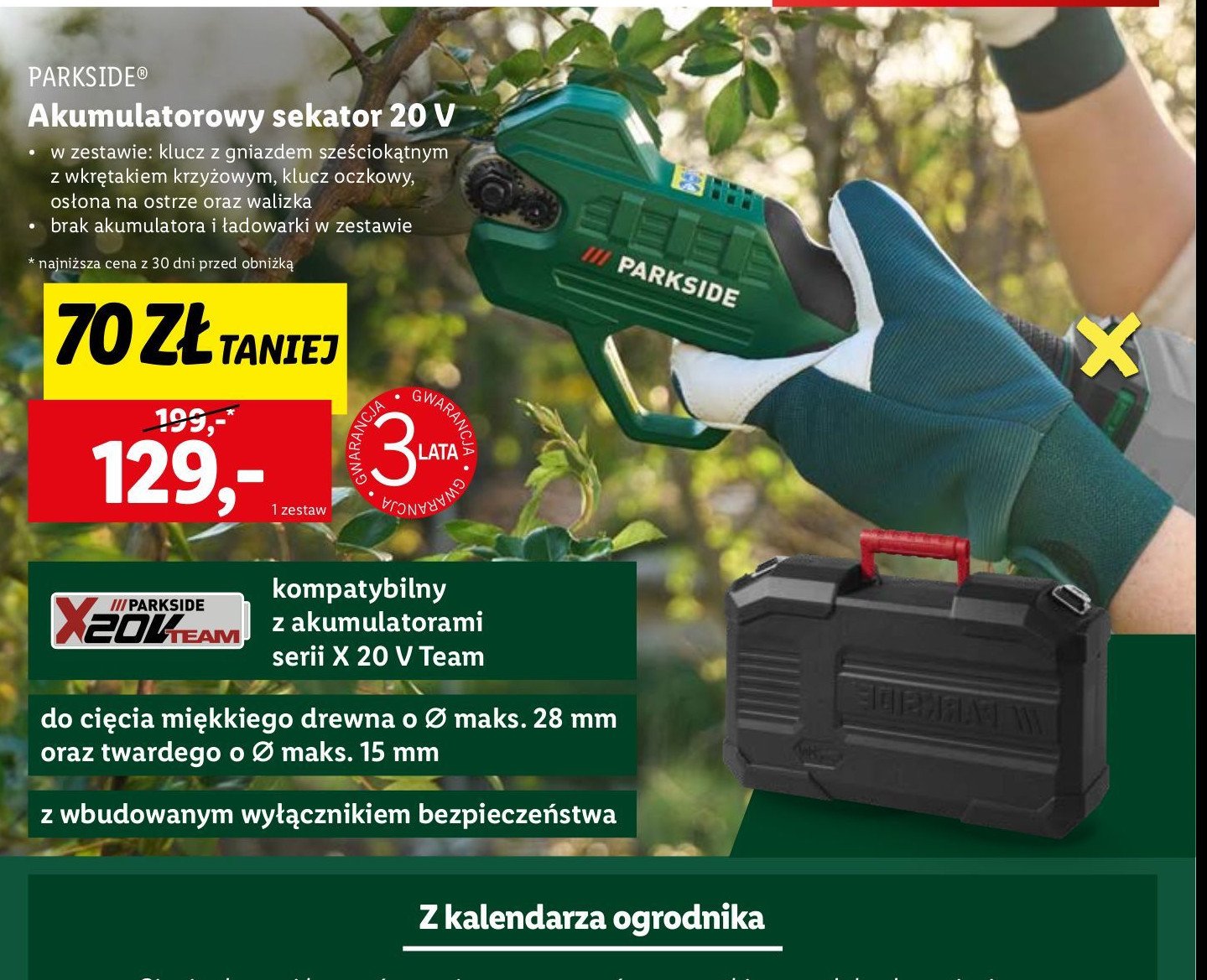 Sekator akumulatorowy 20v Parkside promocja w Lidl