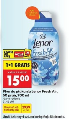 Płyn do płukania Fresh Air 700 ml, różne rodzaje 1+1 GRATIS Lenor promocja w Biedronka