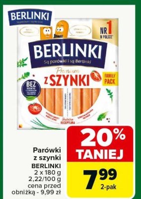 Parówki z szynki BERLINKI promocja w Carrefour