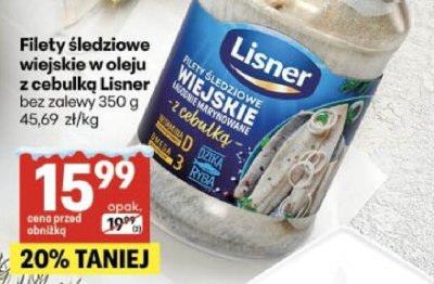 Filety śledziowe wiejskie w oleju z cebulką Lisner bez zalewu promocja w Delikatesy Centrum