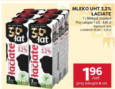 Mleko uht 3,2% łaciate promocja w Stokrotka