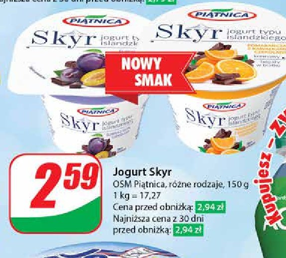 Jogurt typu islandzkiego ze sliwką i nutą czekolady Piątnica skyr promocja
