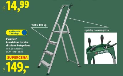 Drabina aluminiowa składana 4-stopniowa Parkside promocja w Lidl
