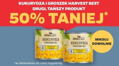 Kukurydza, groszek Harvest Best drugi, tańszy produkt 50% taniej promocja w Netto