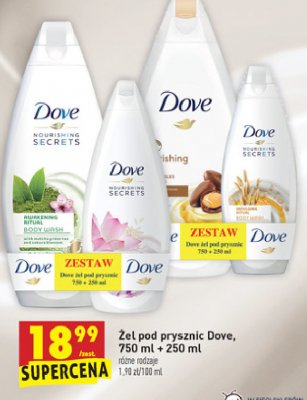 Zestaw w banderoli nourishing secrets: żel pod prysznic awakening ritual 750 ml + żel pod prysznic glowing ritual 250 ml Dove zestaw promocja