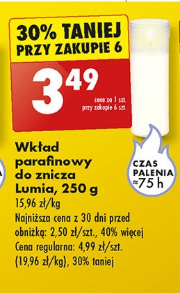 Wkład parafinowy 250 g 75 h Lumia promocja w Biedronka