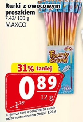 Rurki z owocowym proszkiem MAXCO promocja w Prim Market