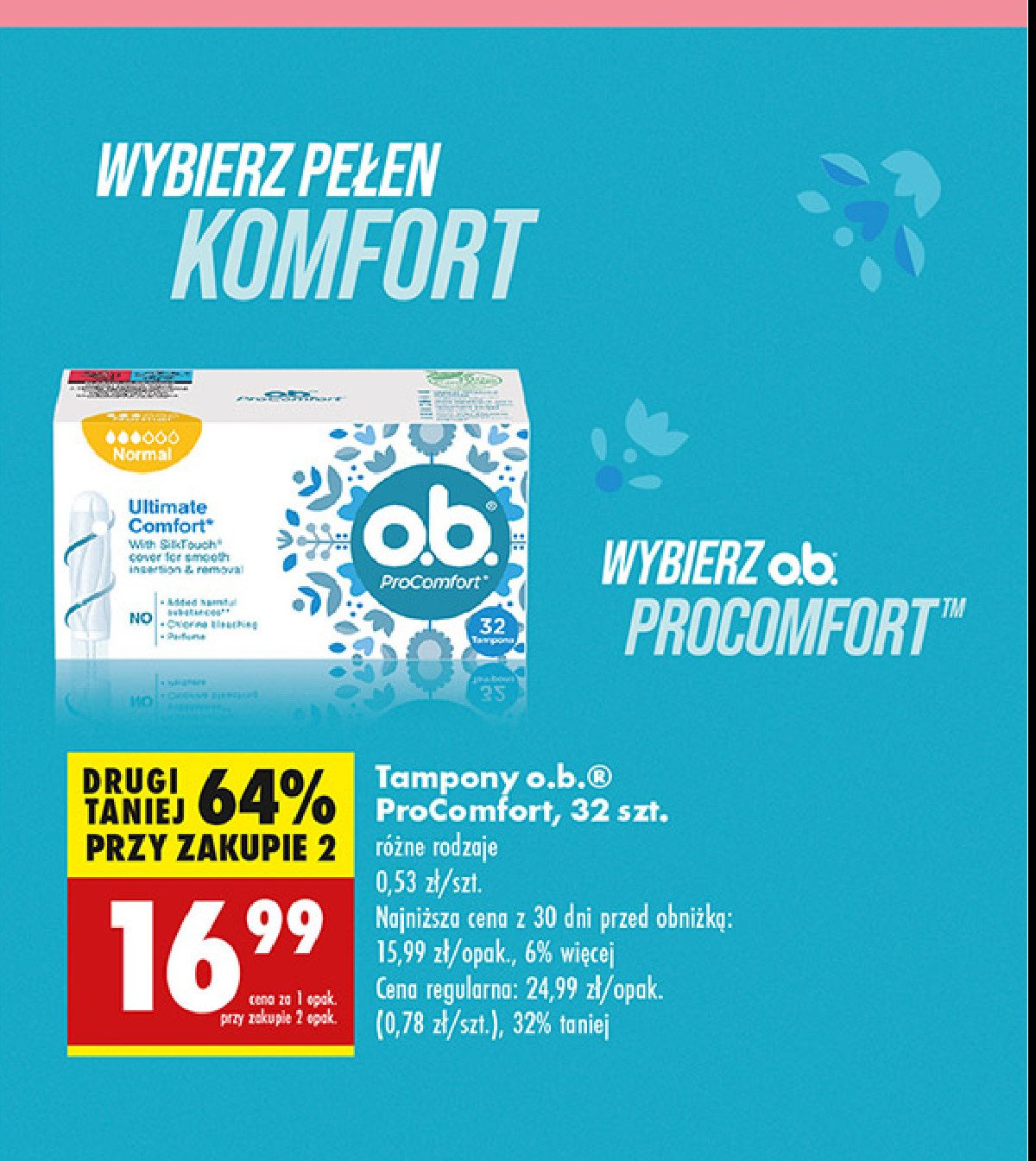 Tampony ultimate comfort normal O.b. procomfort promocja w Biedronka