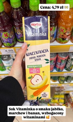 Sok Vitaminka jabłko, marchew i banan promocja w Dino