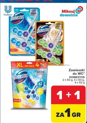 Zawieszki do WC DOMESTOS 2 x 50 g, 3 x 50 g, 4 x 50 g 1+1 za grosz promocja w Carrefour