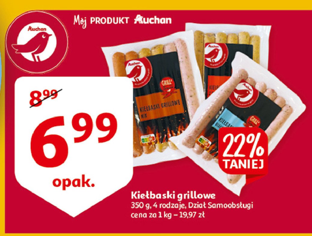 Kiełbaski grillowe białe Auchan różnorodne (logo czerwone) promocja
