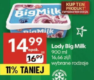 Lody Big Milk promocja w Delikatesy Centrum