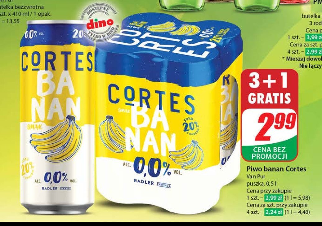 Piwo Cortes 0.0% banan promocja w Dino