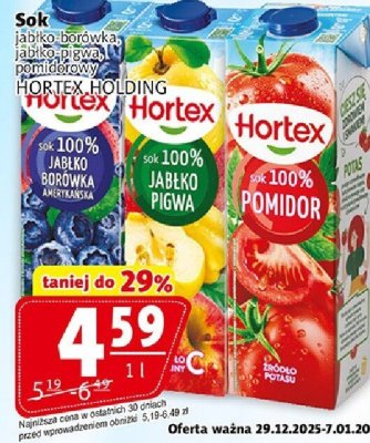 Sok Sok jabłko-borówka jabłko pigwa, pomidor HORTEX HOLDING promocja w Prim Market