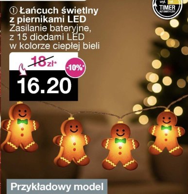 Łańcuch świetlny z piernikami LED, zasilanie bateryjne, z 15 diodami LED w kolorze ciepłej bieli promocja w Woolworth