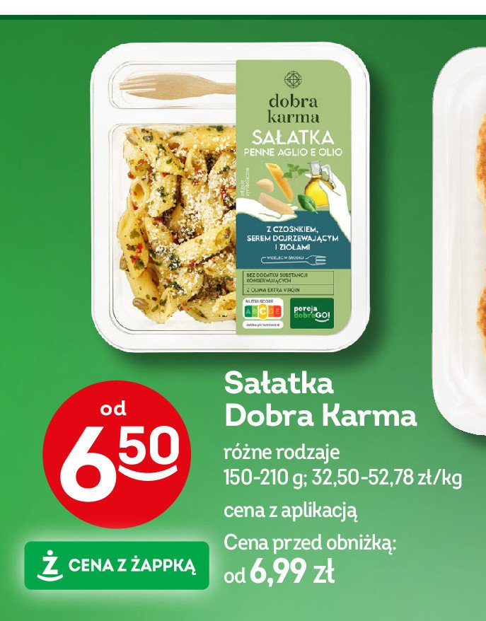 Sałatka penne z czosnkiem, serem dojrzewającym i ziołami Dobra karma promocja w Żabka