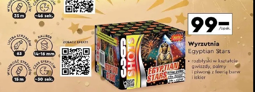 Wyrzutnia egyptian stars 63 strzały Hestia promocja w Biedronka