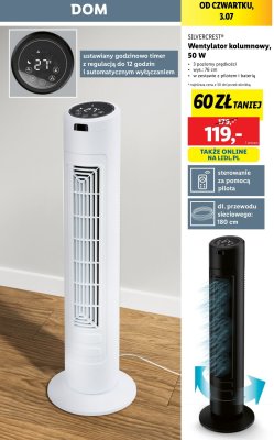 Wentylator kolumnowy 50 w Silvercrest promocja