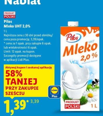 Mleko Pilos UHT 2,0% 1L promocja w Lidl