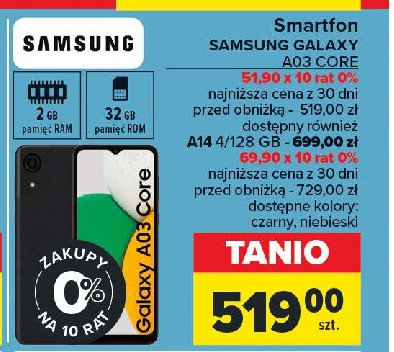 Smartfon a03 core Samsung galaxy promocja w Carrefour