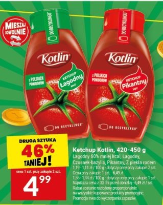 Ketchup Kotlin łagodny, pikantny, 420-450 g promocja w Twój Market