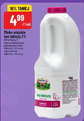 Mleko wiejskie bez laktozy 2% OSM w Piątnicy 1l promocja w POLOmarket
