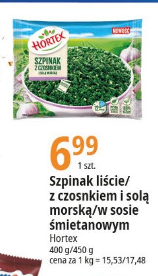 Szpinak z czosnkiem i sol膮 morsk膮 Hortex promocja