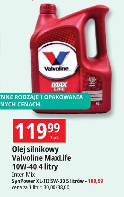 Olej max life 10w-40 Valvoline promocja