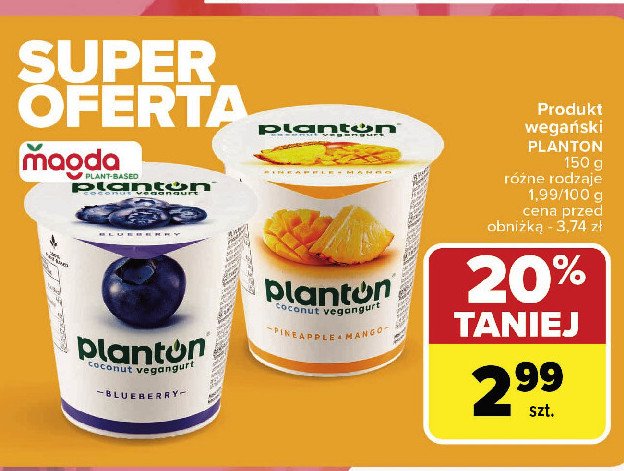 Vegangurt na bazie nerkowców jagodowy Planton (żywność) promocja w Carrefour Market