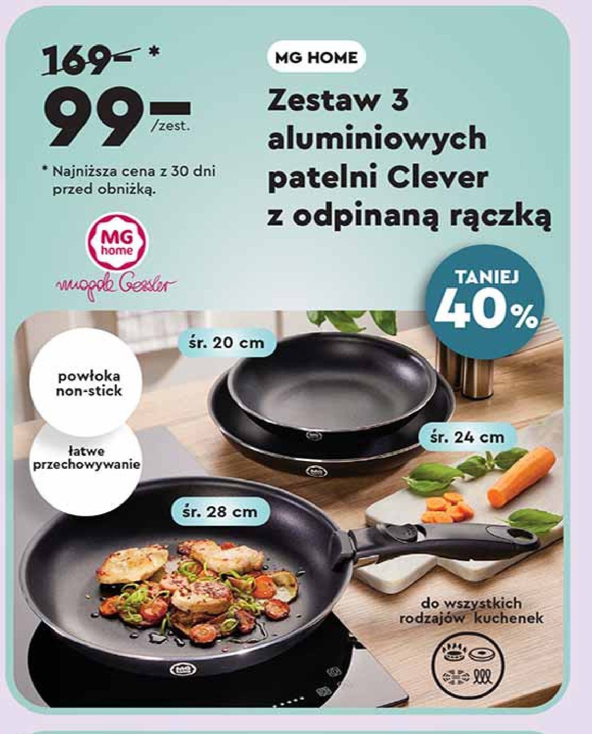 Zestaw patelni clever kitchen Mg home promocja w Biedronka