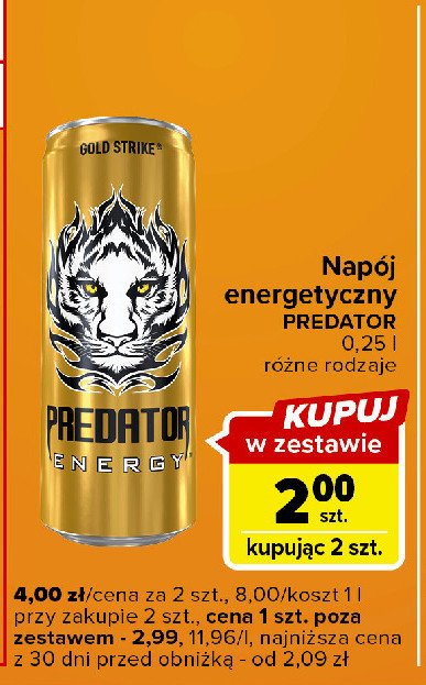 Napoj energetyczny gold strike Predator energy drink promocja