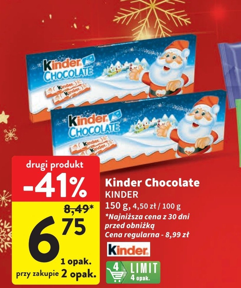 Czekoladki świąteczne Kinder chocolate promocja w Intermarche