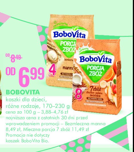 Kaszka manna bez dodatku cukru Bobovita porcja zbóż promocja