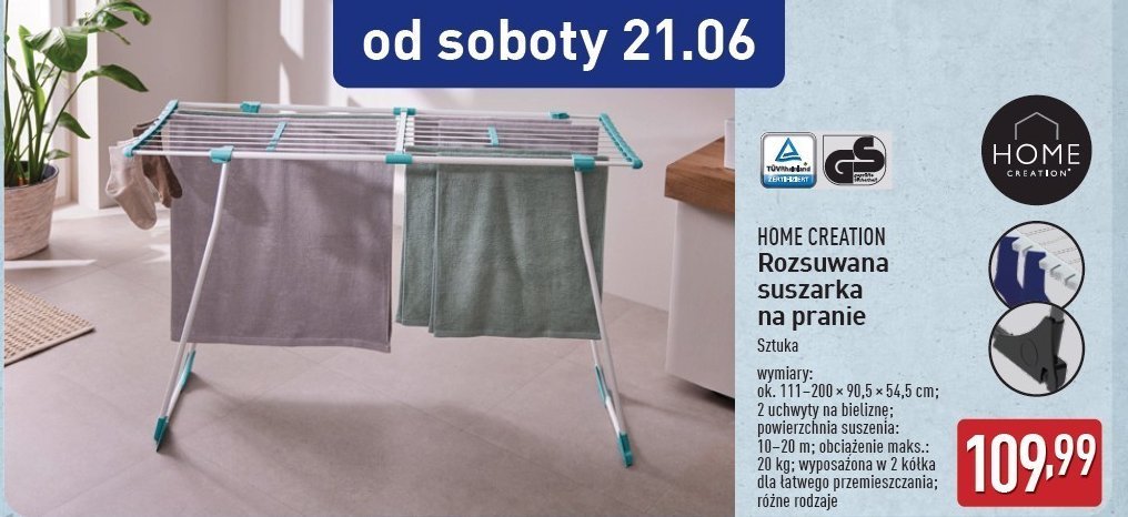 Suszarka na pranie 18 m Home creation promocja w Aldi