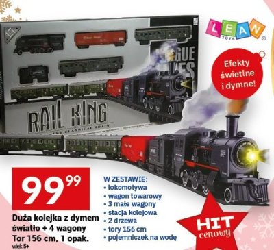 Duża kolejka z dymem światło + 4 wagony tor 156 cm, 1 opak. promocja w Twój Market