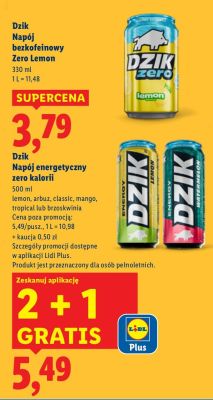 Napój bezkofeinowy Dzik Zero Lemon 330 ml promocja w Lidl
