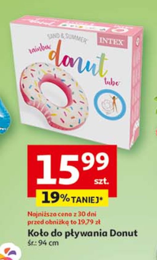 Koło do pływania donut 94 x 94 x 24 cm Intex promocja w Auchan
